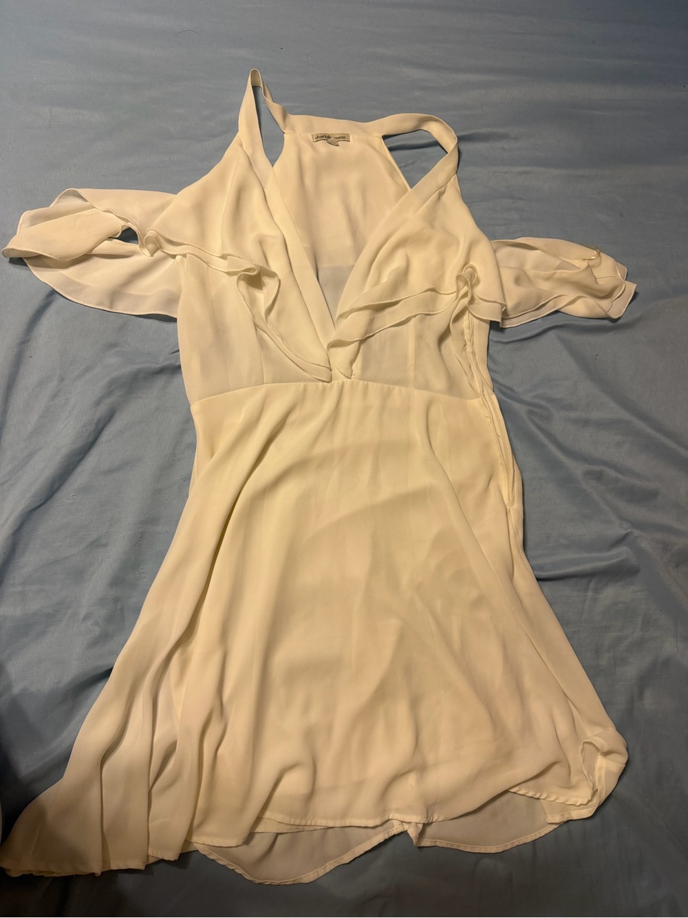 Charlotte Russe Cream Cold-Shoulder V-Neck Mini Dress